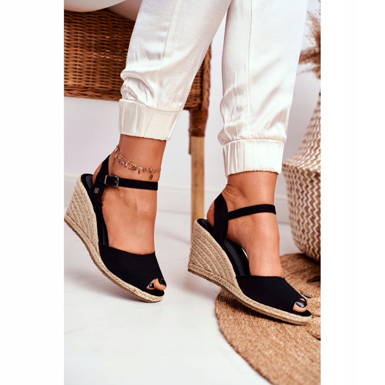 Dámské sandály na pleteném klínu Big Star černé DD274A209 černá 3
