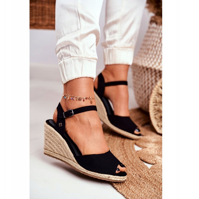 Dámské sandály na pleteném klínu Big Star černé DD274A209 černá 2