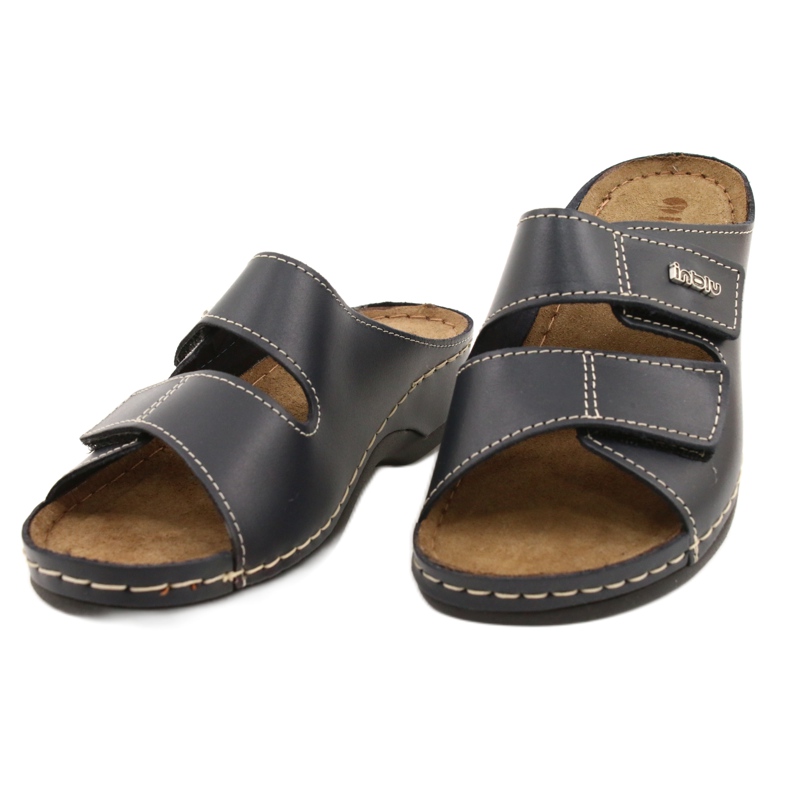 Dámské kožené pantofle žen inblu 158d106 námořnictvo modrá modrý 1