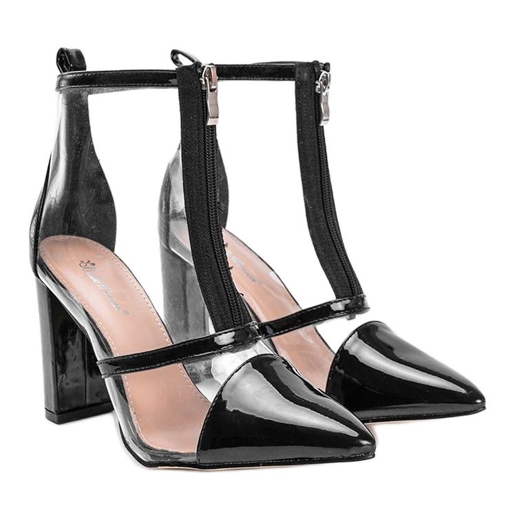 Boty na sloupku s průhledným svrškem Kiki černá 1