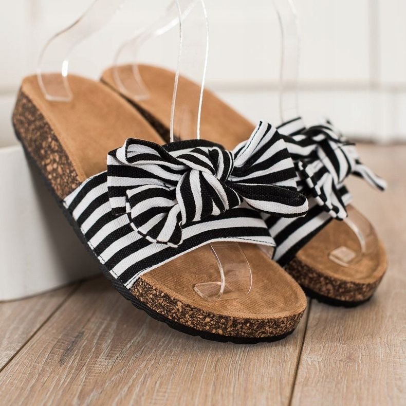 SHELOVET Módní pruhované pantofle bílý černá 2