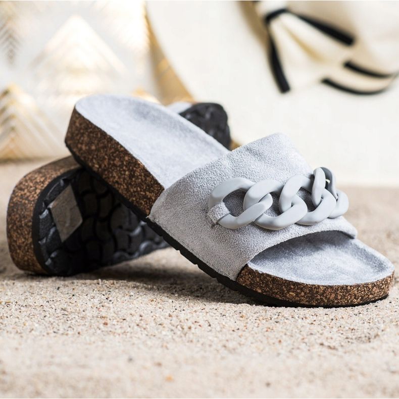 SHELOVET Módní pantofle s ozdobou šedá 1