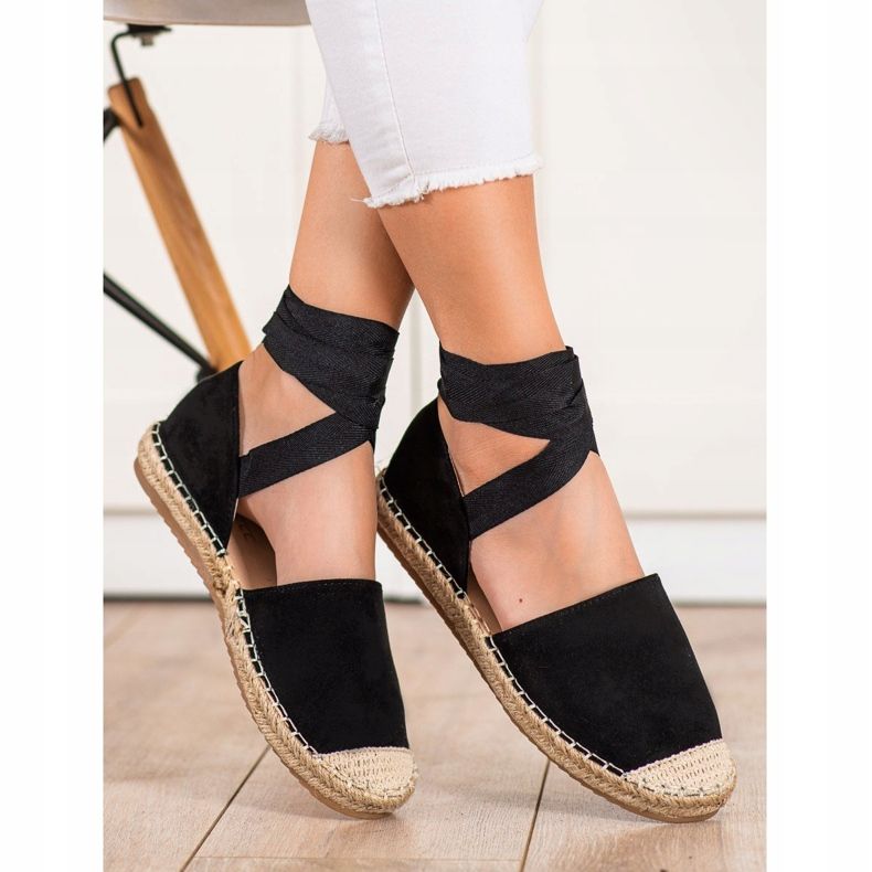 SHELOVET Módní svázané espadrilky černý 1