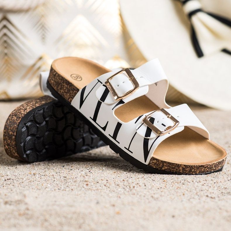 SHELOVET Pohodlné pantofle z ekologické kůže bílý 1