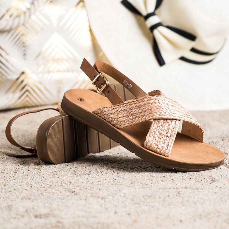 SHELOVET Pohodlné pletené sandály hnědý oranžový 1