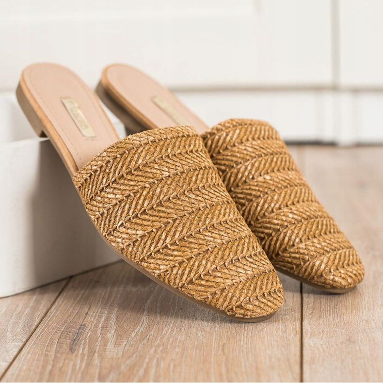 SHELOVET Slámové pantofle hnědý 1