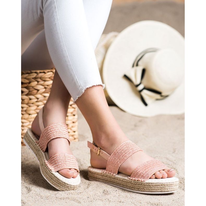 SHELOVET Pletené sandály na platformě růžový 2