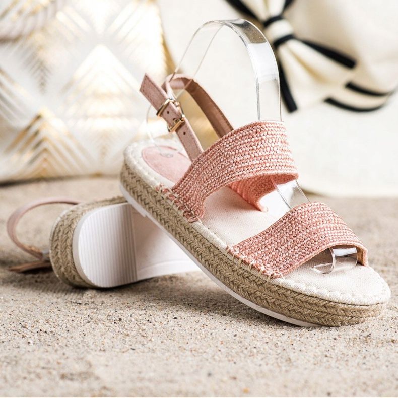 SHELOVET Pletené sandály na platformě růžový 1