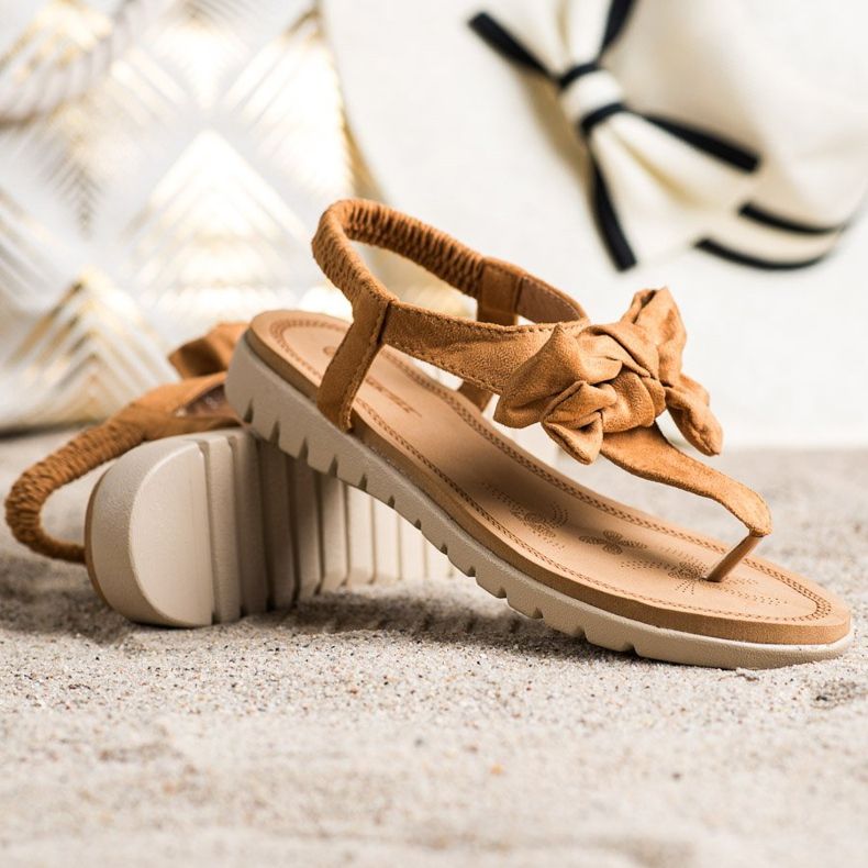 SHELOVET Žabky Sandály S Mašlí hnědý 1