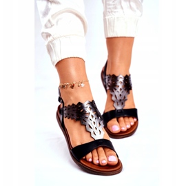 Dámské sandály Flat Sergio Leone černé SK035 černá stříbrný 2