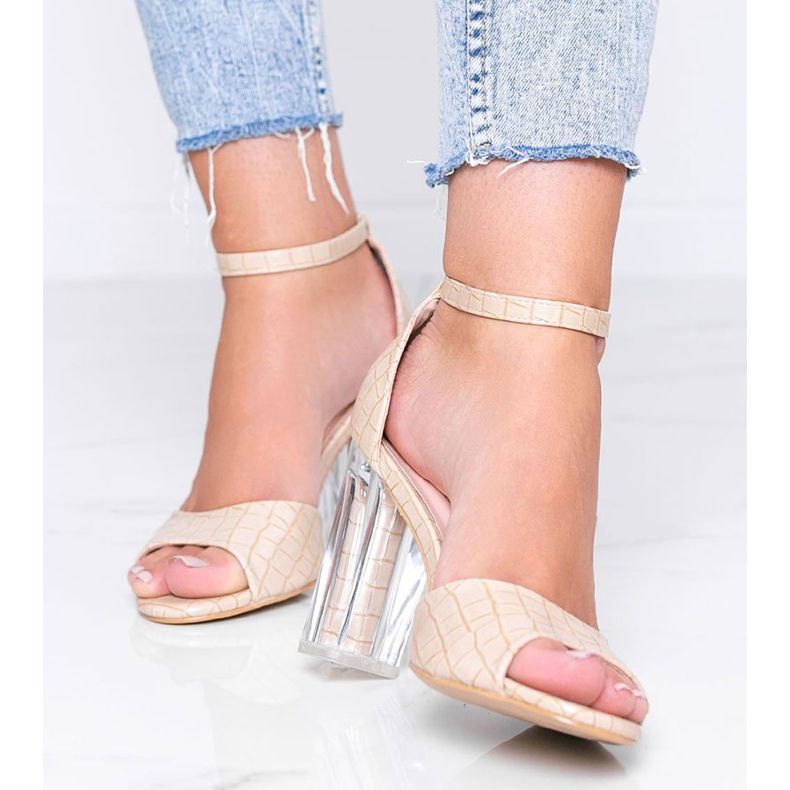 Béžové lodičky na sloupku s průhlednou patou No Fear béžový 1