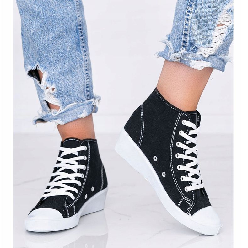 Černé kotníkové tenisky na klínku Marine černá 1 Černé kotníkové tenisky na klínku Marine černá 1