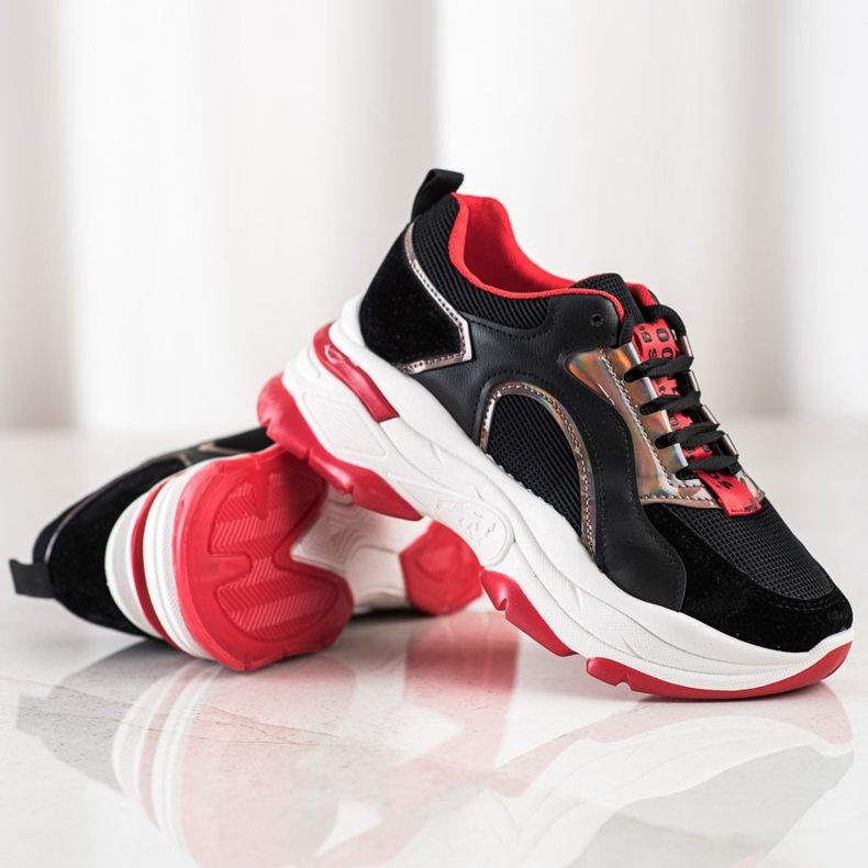 Tenisky na platformě FASHION černá červené 1