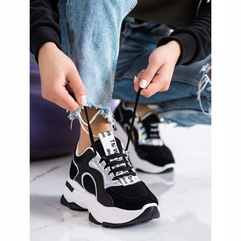 Tenisky na platformě FASHION černá stříbrný 2