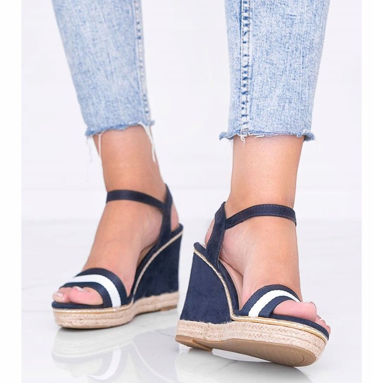 Černé espadrilky na klínu Mona námořnická modř 1