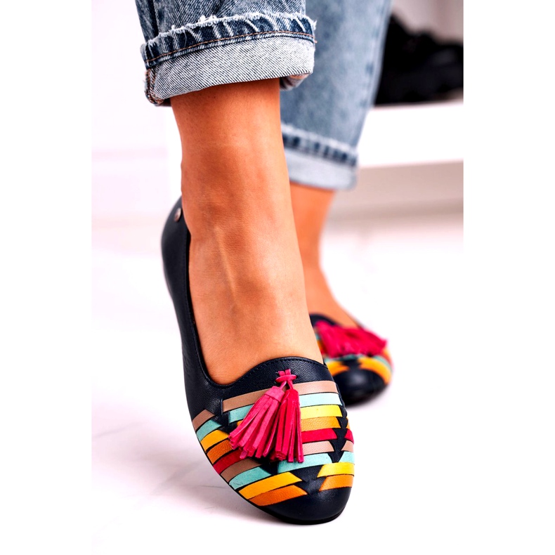 Kožené balerínky Maciejka s třásněmi Navy Blue 04016-17 námořnická modrá vícebarevný 3