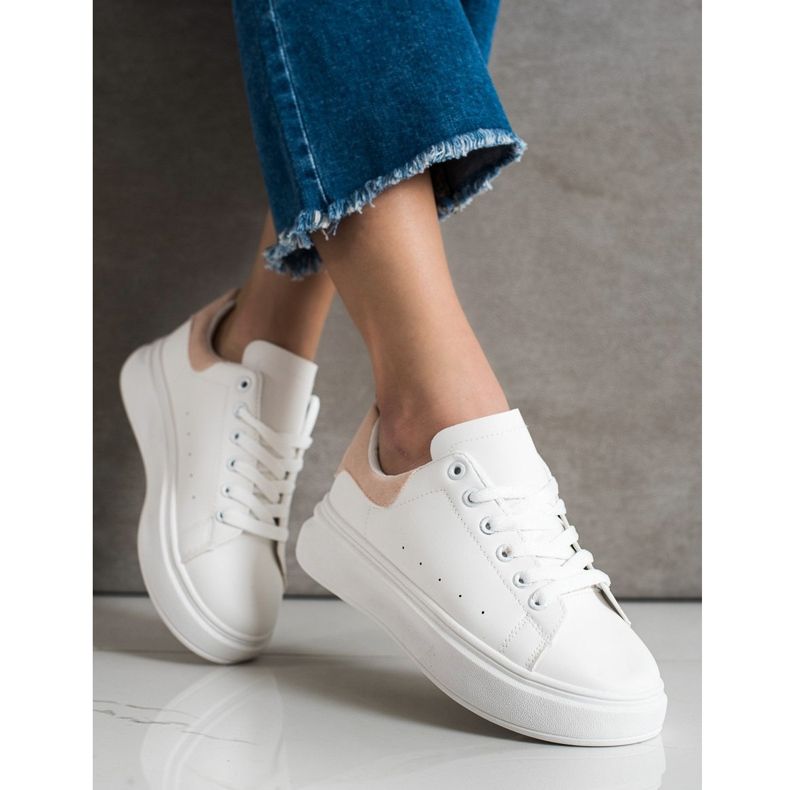 SHELOVET Bílé tenisky na platformě bílý 2