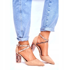 S.Barski Dámské lodičky na podpatku hadí béžová dohromady béžový hnědý 2