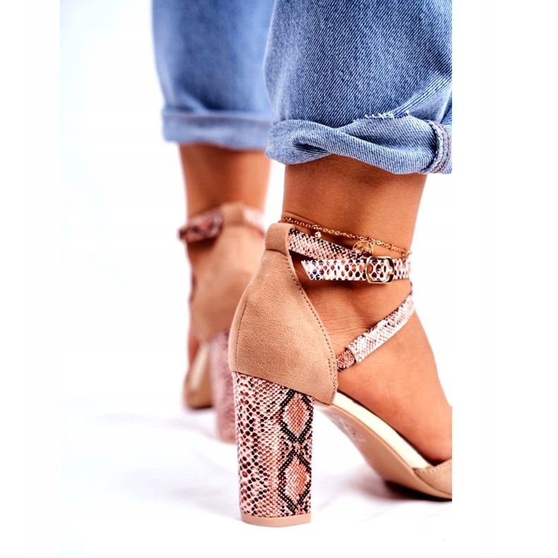 S.Barski Dámské lodičky na podpatku hadí béžová dohromady béžový hnědý 3