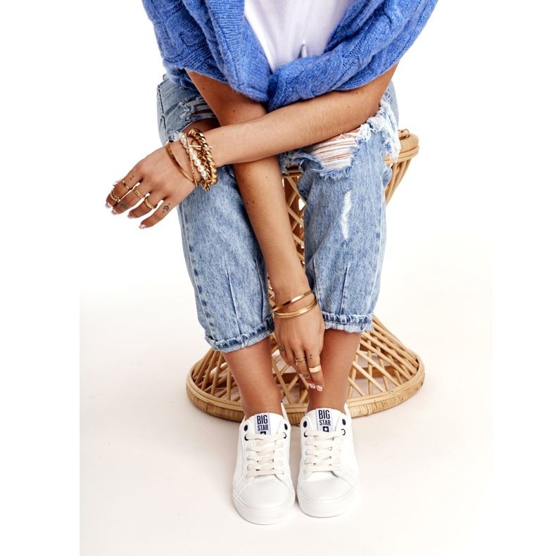 Dámské kožené tenisky Big Star BB274211 bílé a tmavě modré bílý námořnická modrá 2