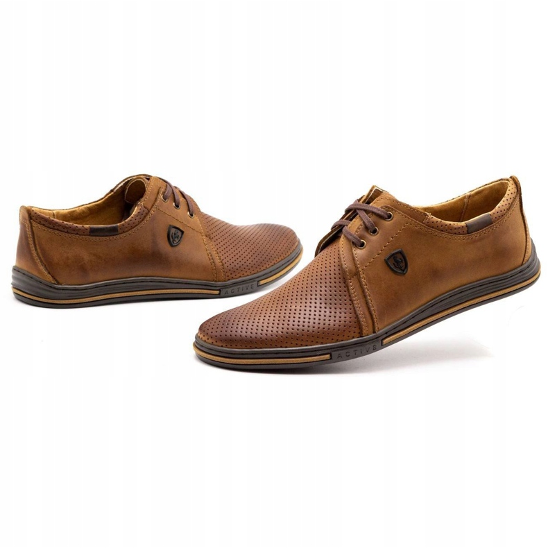 Polbut Pánské kožené boty 343p Openwork Camel hnědý 4