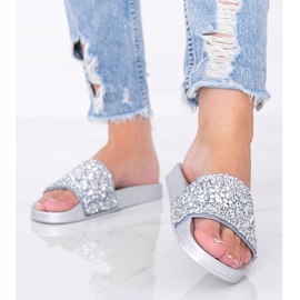 Stříbrné dámské pantofle Bling Bling stříbro 1