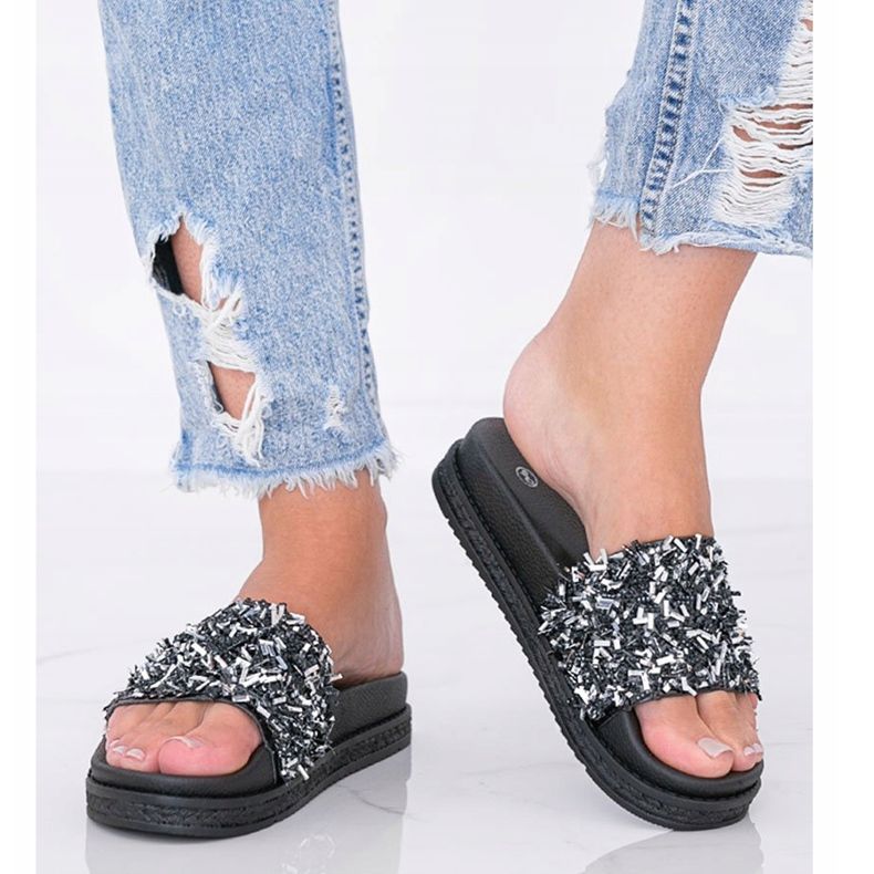 Černé pantofle se zirkony Love Bling černá 1