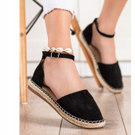 Small Swan Pohodlné semišové espadrilky černá 2