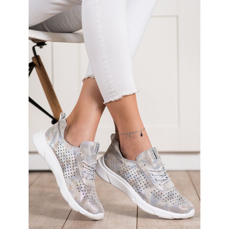 Goodin Lesklé kožené tenisky béžový šedá zlatý 2