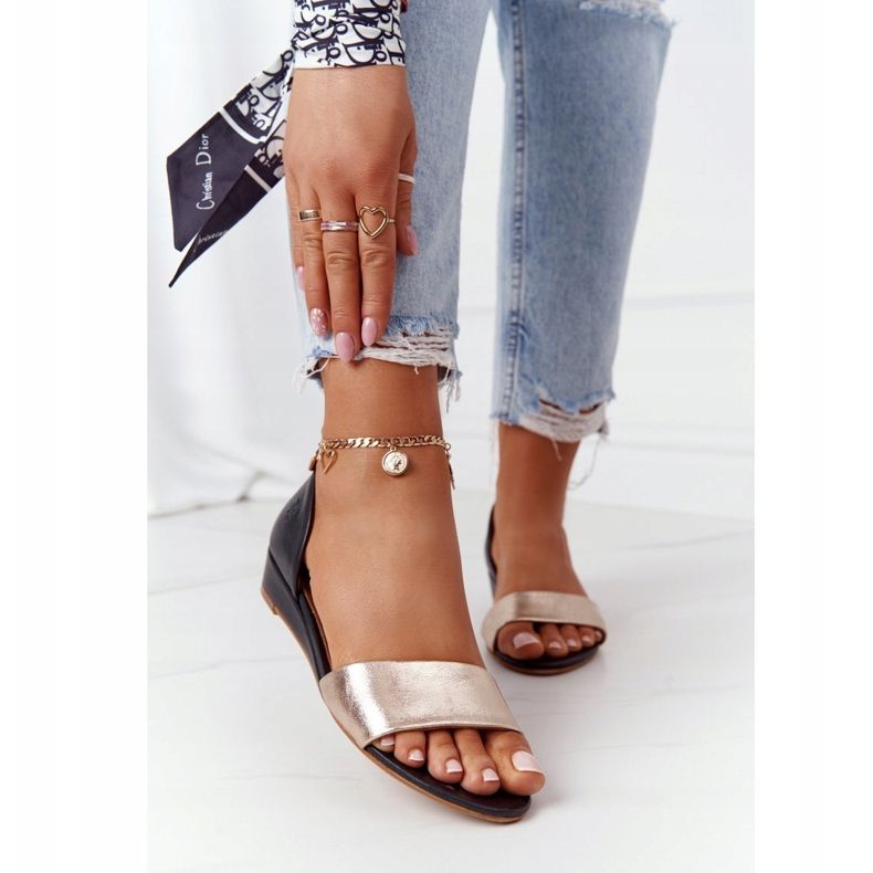 Kožené sandály Maciejka 1971-46 černé a zlaté černá 2