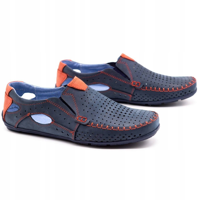 Olivier Pánské boty mokasíny 901 tmavě modré s červenou červené námořnická modrá 2