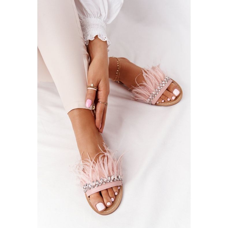 Pantofle s peřím Lu Boo růžové růžový 1