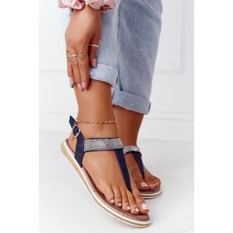 S.Barski Sandály Žabky se zirkony S. Barski 701-12 Navy Blue hnědý námořnická modrá 1