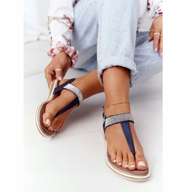 S.Barski Sandály Žabky se zirkony S. Barski 701-12 Navy Blue hnědý námořnická modrá 2