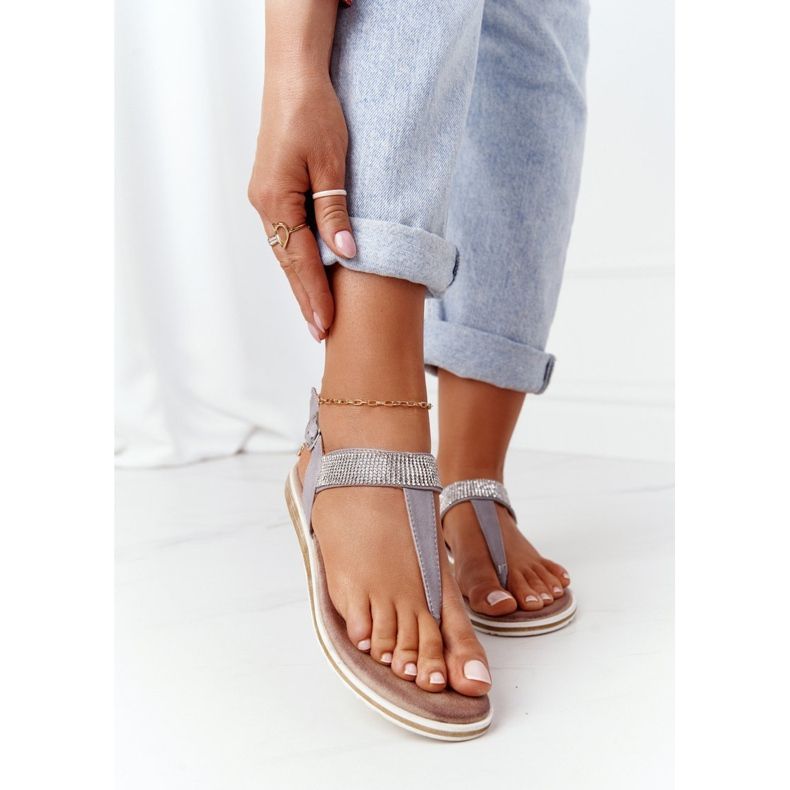 S.Barski Sandály Žabky se zirkony S. Barski 701-12 šedá 2