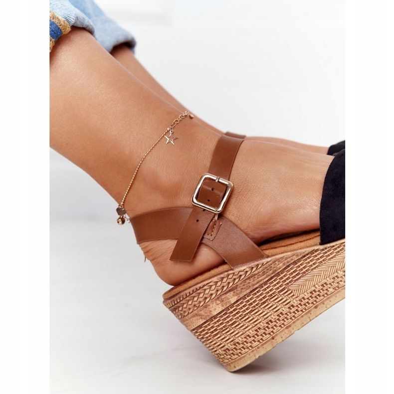 S.Barski Černé sandály na klínku S. Barski GD-38 hnědý černá 1