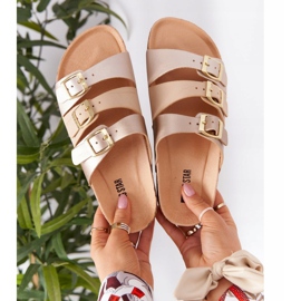 Kožené profilované pantofle Big Star HH274585 béžové a zlaté béžový zlatý 1