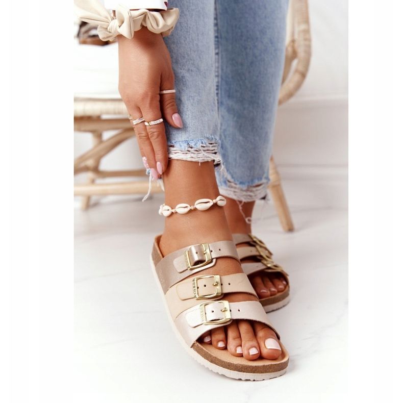 Kožené profilované pantofle Big Star HH274585 béžové a zlaté béžový zlatý 2