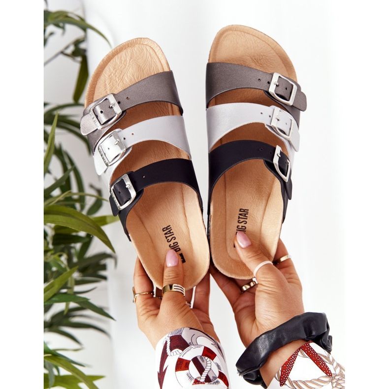 Kožené profilované pantofle Big Star HH274588 černé a stříbrné černá 1