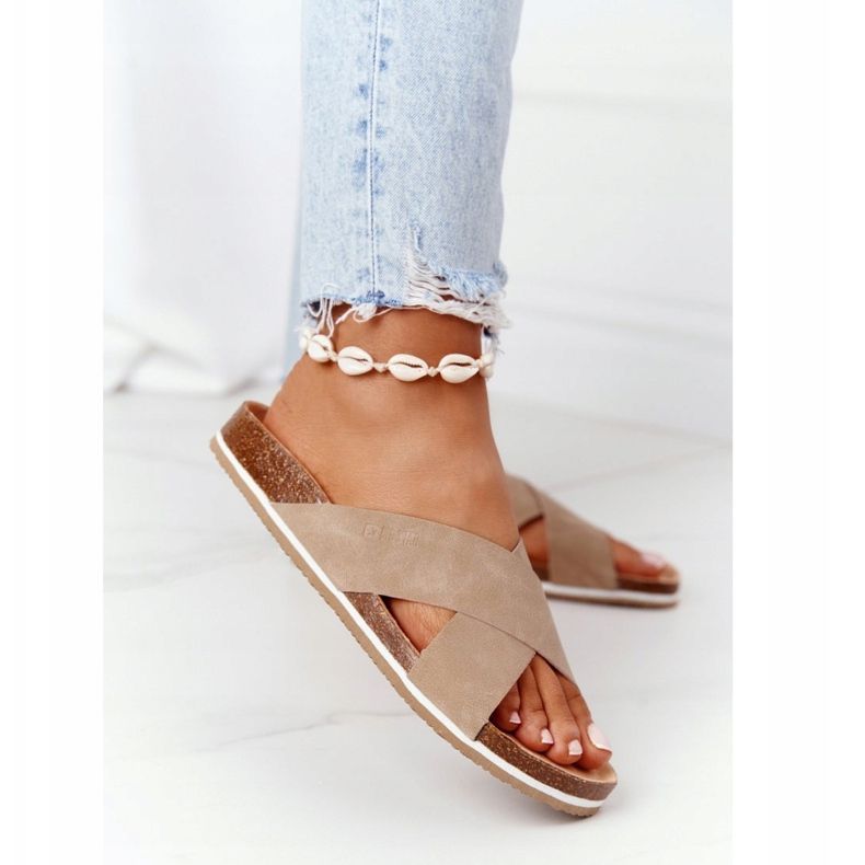 Kožené profilované pantofle Big Star HH274593 béžové béžový 2