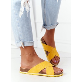 Kožené profilované pantofle Big Star HH274596 žluté žlutá 2