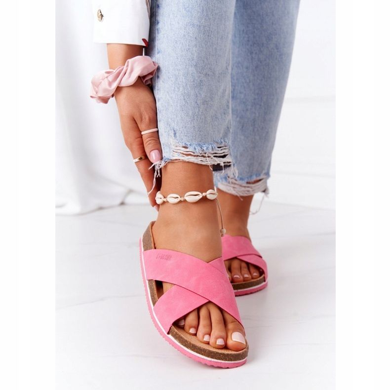 Kožené profilované pantofle Big Star HH274597 Fuchsie růžový 2