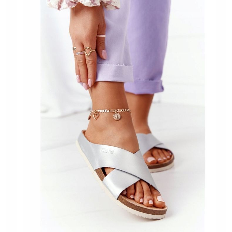 Kožené profilované pantofle Big Star HH274650 Silver stříbrný 1