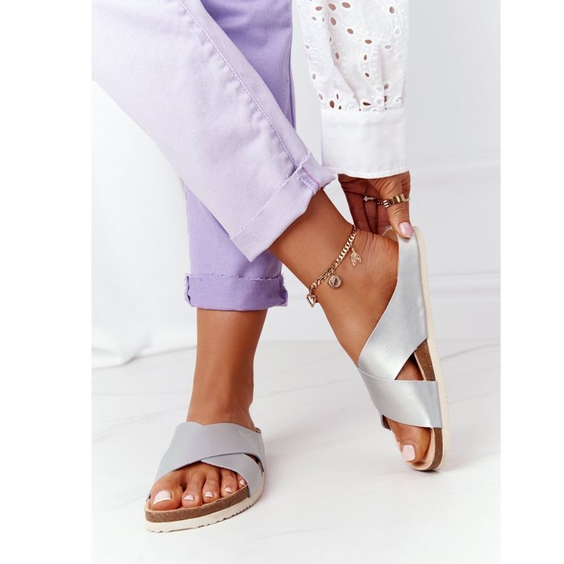 Kožené profilované pantofle Big Star HH274650 Silver stříbrný 2