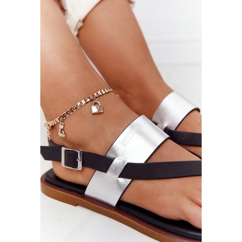 Kožené sandály Žabky Big Star HH274712 černé a stříbrné černá stříbrný 1 Kožené sandály Žabky Big Star HH274712 černé a stříbrné černá stříbrný 1