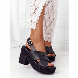 Černé sandály na vysokém podpatku s copem Big Star HH274387 černá 2