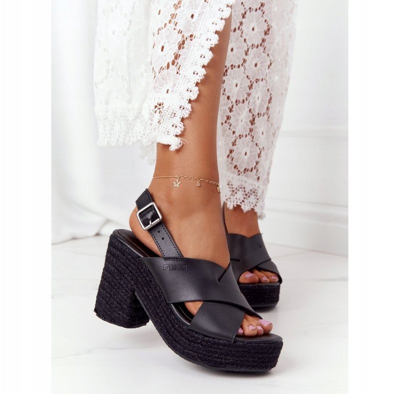 Černé sandály na vysokém podpatku s copem Big Star HH274387 černá 2