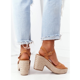 Big Star Sandály na vysokém podpatku s opletenou velkou hvězdou HH274394 Camel hnědý 2