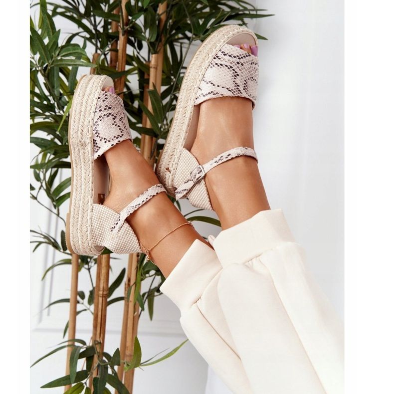 Sandály na platformě s pleteným béžovým hadím vzorem Megara hnědý 1