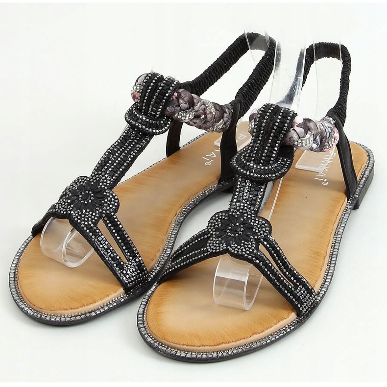 Černé sandály se zirkony JN11-10 Black černý 1
